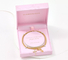 Diamonique 14K Gold Plated SS Faith/Cross Charm Bracelet with Gift Box Large