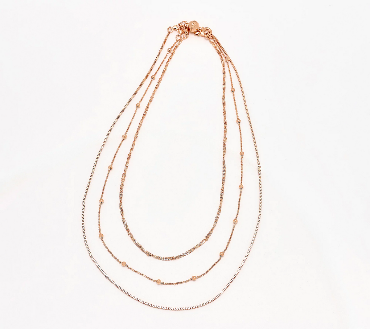 UltraFine 950 Silver Rose Tone Set of 3 Necklaces with Magnet Clasp