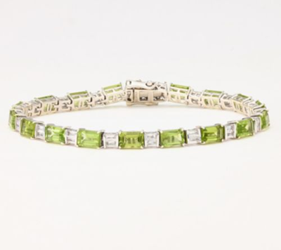 Affinity Gems Sterling Silver Peridot/Clear Baguette & Octagon Cut Bracelet  Large