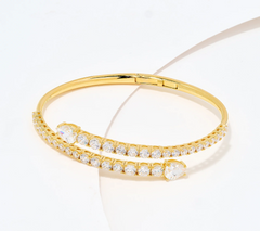 Diamonique Gold-Over Sterling Silver Graduated Stone Hinged Bypass Cuff Small