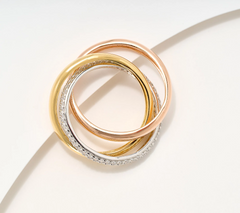 Diamonique Italia Two Color Sterling Silver Interlocking Rings, Size 6