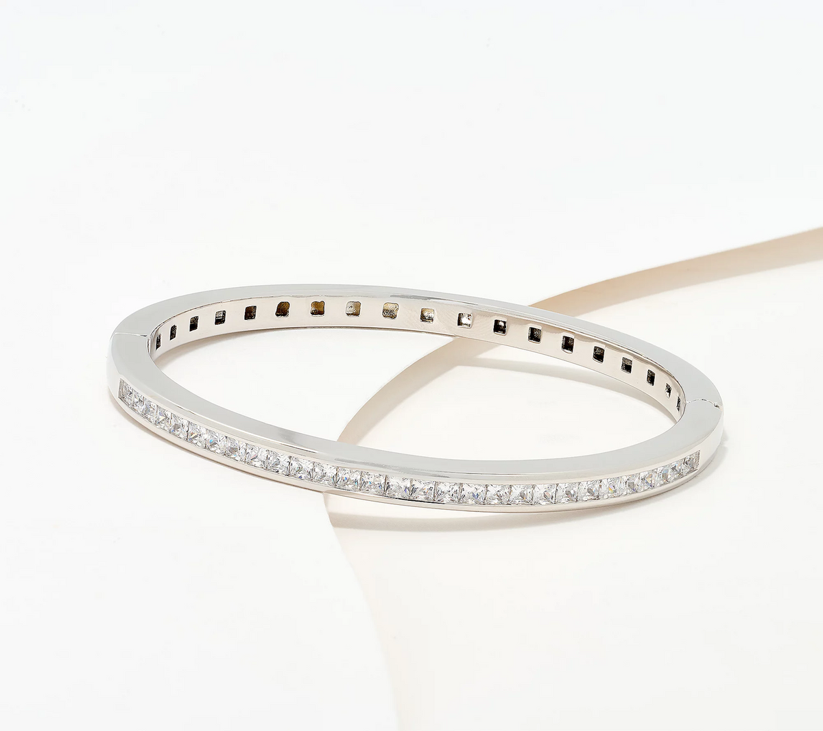 Diamonique Italia Sterling Silver Hinged Bangle Bracelet, Large