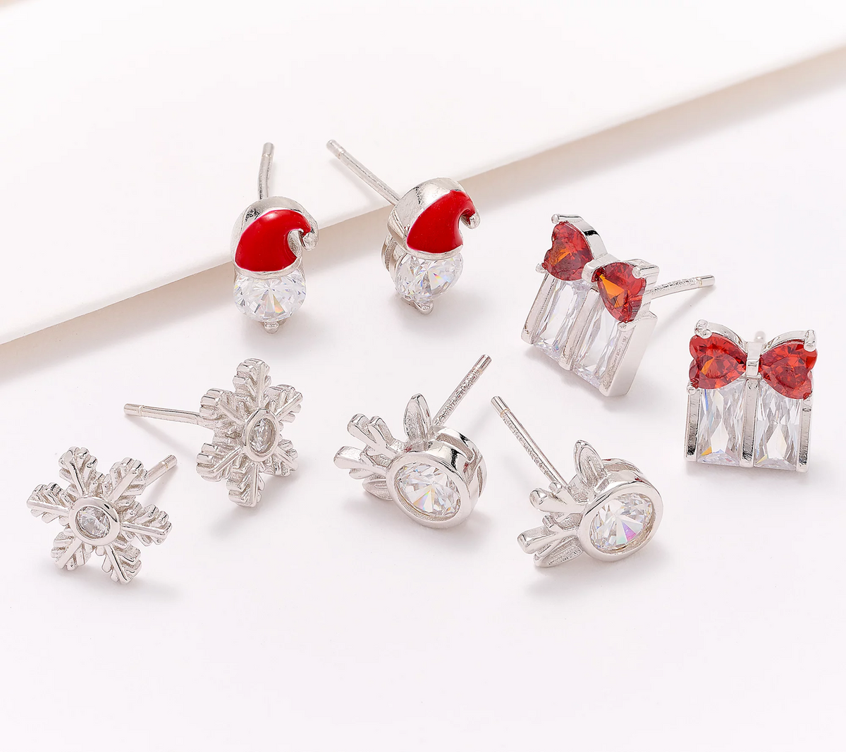 Diamonique x Erin Moseley Sterling Silver Set of 4 Holiday Studs