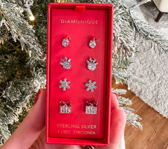 Diamonique x Erin Moseley Sterling Silver Set of 4 Holiday Studs