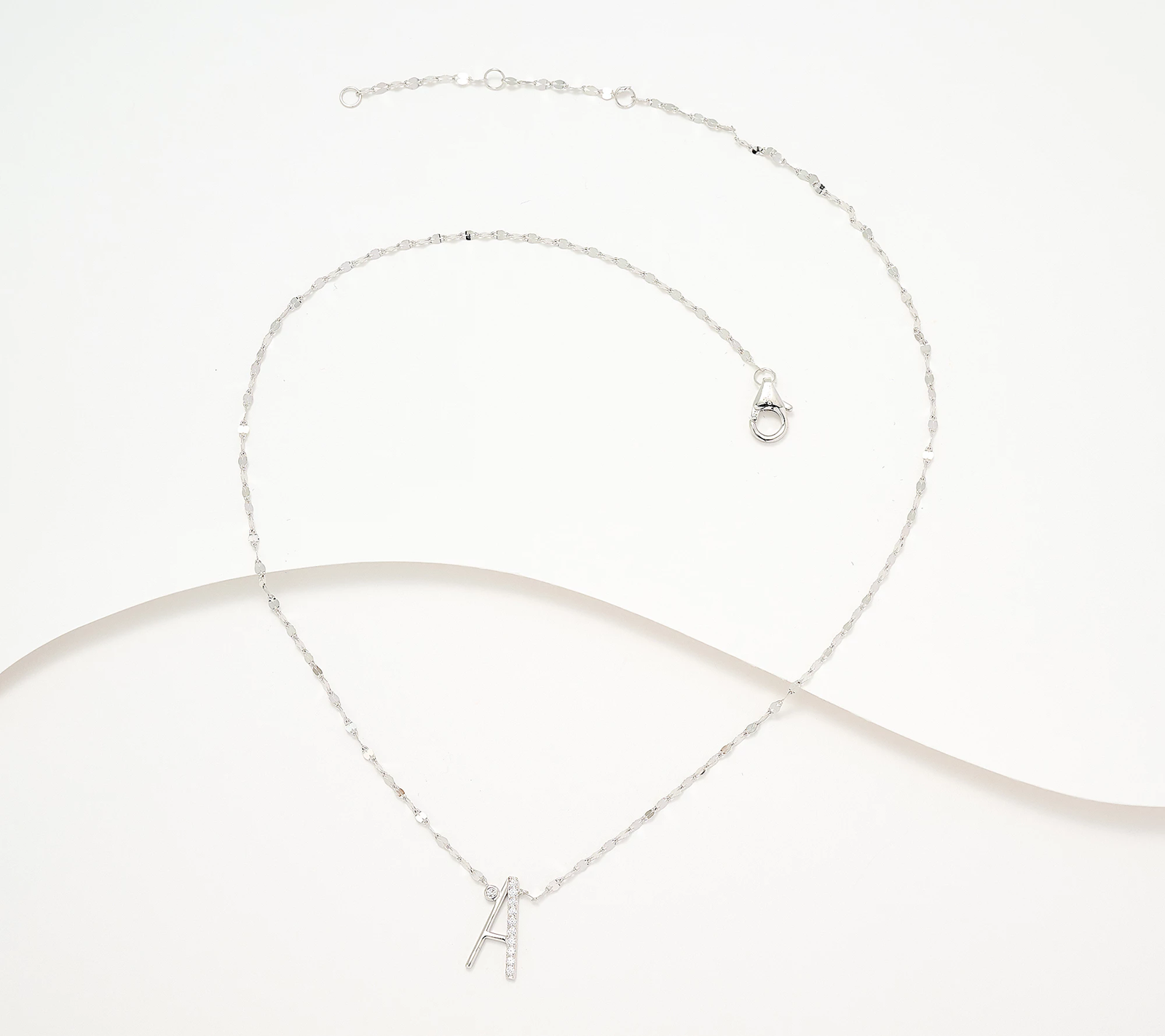 Diamonique Rhodium Plated Sterling Silver Necklace w/ Alphabet "A"