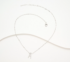 Diamonique Rhodium Plated Sterling Silver Necklace w/ Alphabet "A"