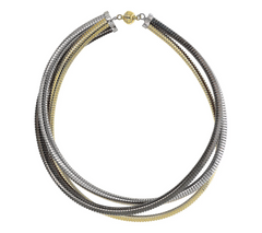 David Markstein Bronze Tri-Tone Black/Yellow/Silver Three Strand Magnetic Necklace