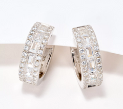 Diamonique Rhodium-Plated Sterling Silver Baguette Hoops