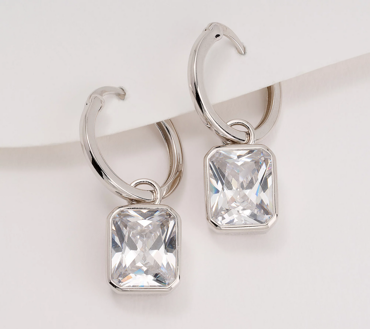 Diamonique Sterling Silver Radiant Cut Dangle Drop Earrings