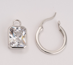 Diamonique Sterling Silver Radiant Cut Dangle Drop Earrings
