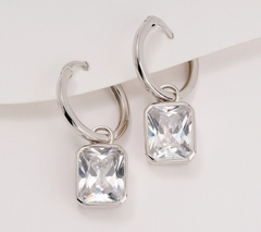 Diamonique Sterling Silver Radiant Cut Dangle Drop Earrings