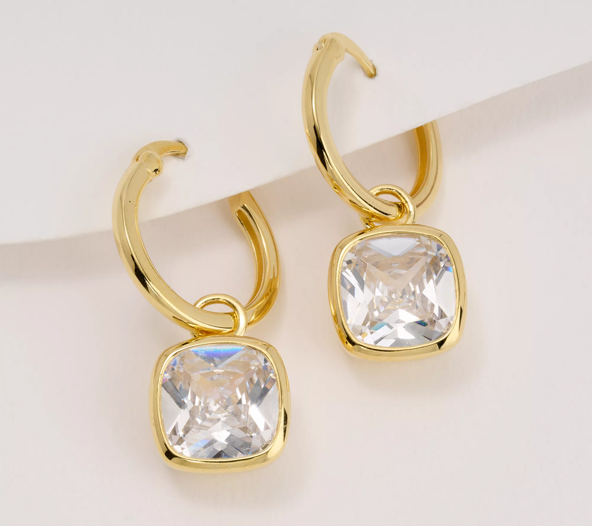 Diamonique Gold-Over Sterling Silver Cushion Cut Dangle Drop Earrings