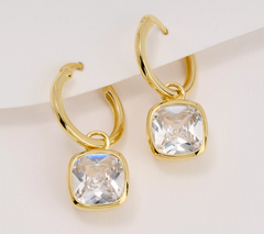 Diamonique Gold-Over Sterling Silver Cushion Cut Dangle Drop Earrings