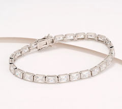 Diamonique Sterling Silver Emerald Bezel Set Tennis Bracelet Avg