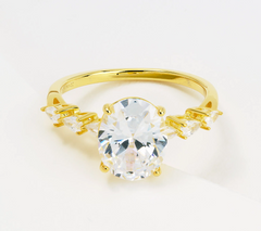 Diamonique 14K Gold Plated Oval Cut Engagement Ring Size 6