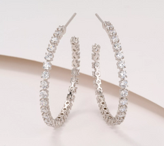 Diamonique Rhodium-Plated Sterling Silver C-Hoop Station Earrings