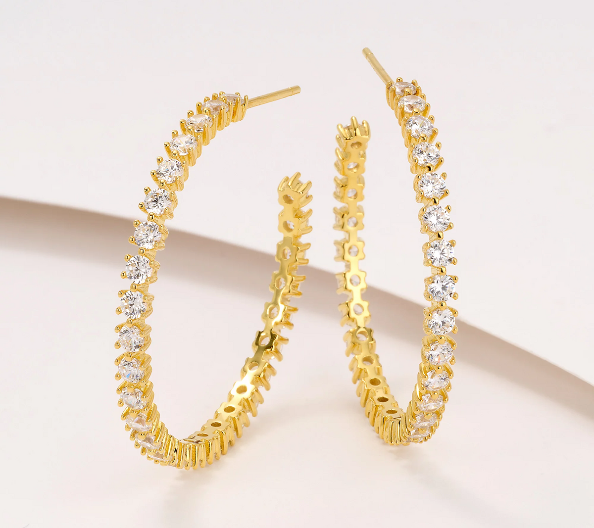 Diamonique Gold-Over Sterling Silver C-Hoop Station Earrings