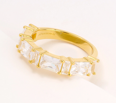 Diamonique Gold-Over Sterling Silver Baguette Cut Half Eternity Band Ring Size 7