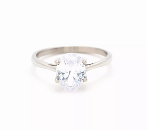 Steel by Diamonique Silver Tone 2ct Oval Solitaire Ring Size 7