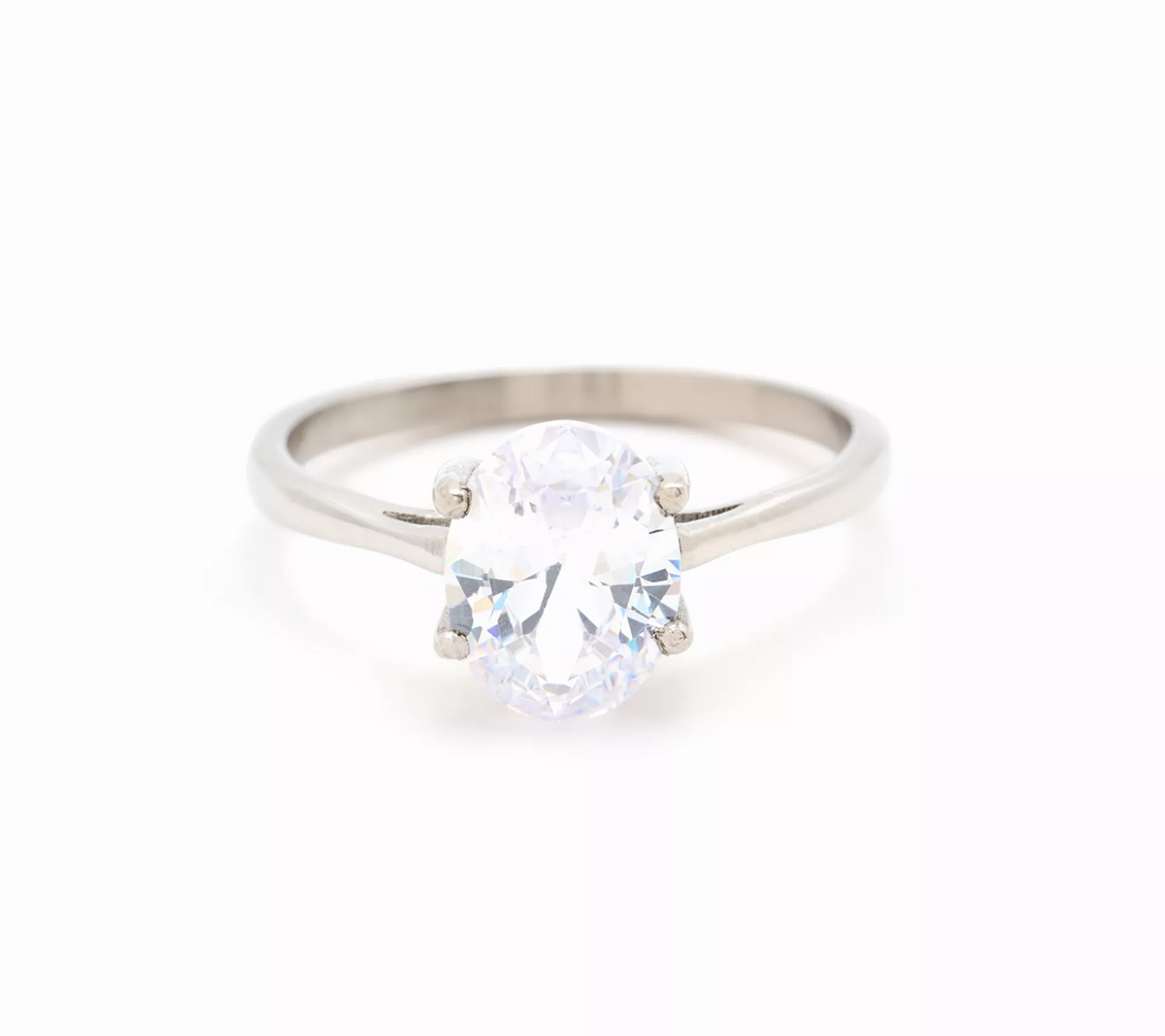 Steel by Diamonique Silver Tone 2ct Oval Solitaire Ring Size 7