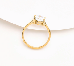 Steel by Diamonique Gold Tone 2ct Oval Solitaire Ring Size 6