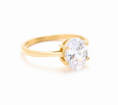 Steel by Diamonique Gold Tone 2ct Oval Solitaire Ring Size 6