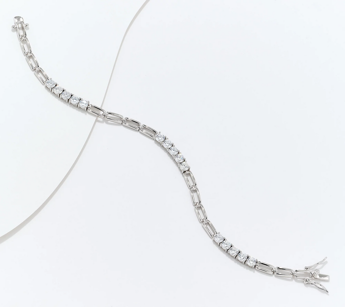Diamonique Sterling Silver Oval Link Round Cut Bracelet Avg