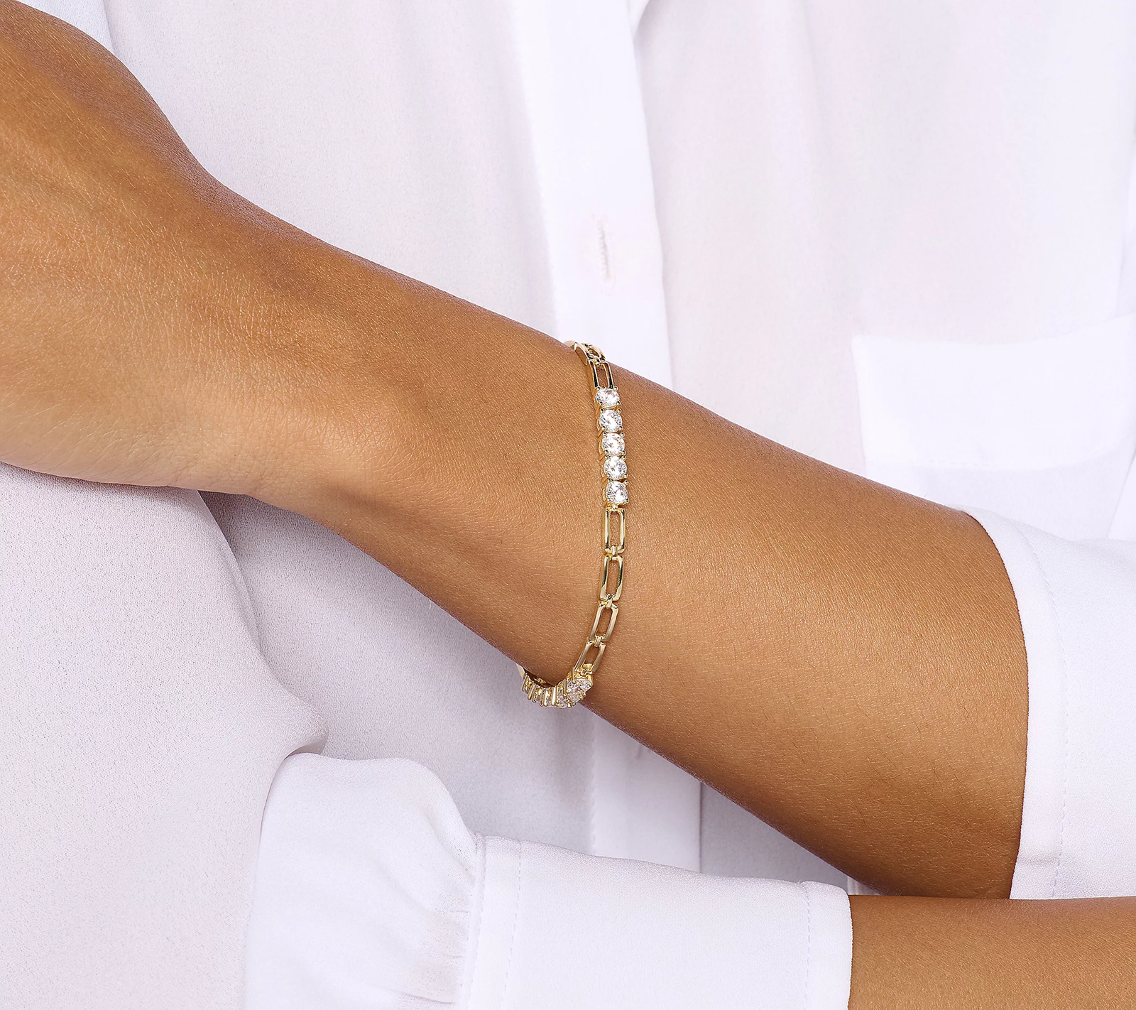 Diamonique Gold-Over Sterling Silver Oval Link Round Cut Bracelet Large