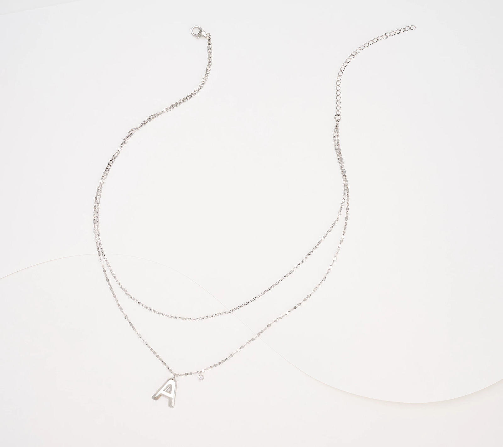 Diamonique Rhodium-Plated Sterling Silver Boxed Layered Chain w/"A" Initial Necklace