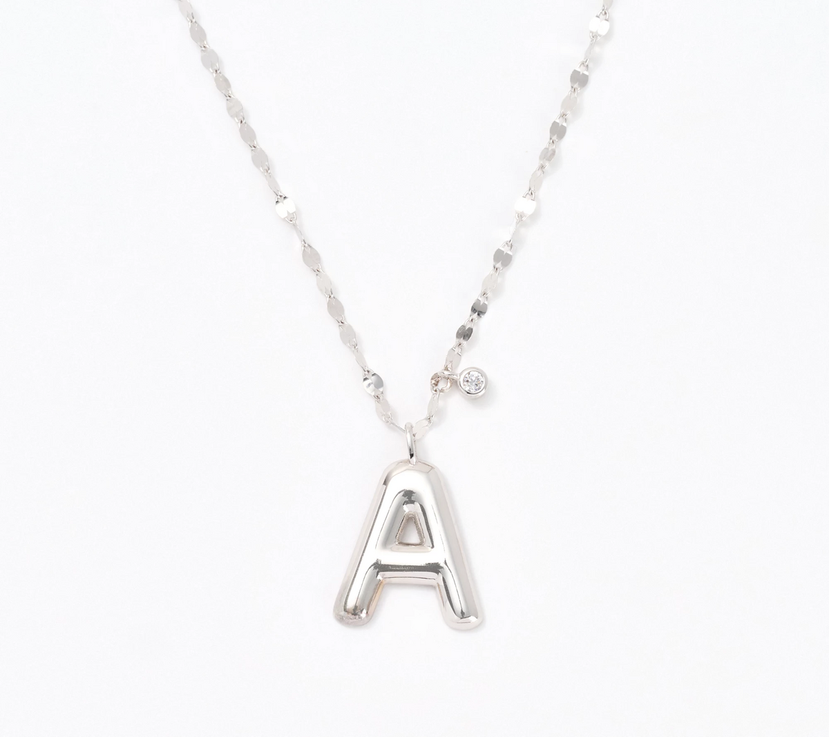 Diamonique Rhodium-Plated Sterling Silver Boxed Layered Chain w/"A" Initial Necklace