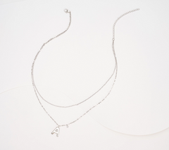 Diamonique Rhodium-Plated Sterling Silver Boxed Layered Chain w/"A" Initial Necklace