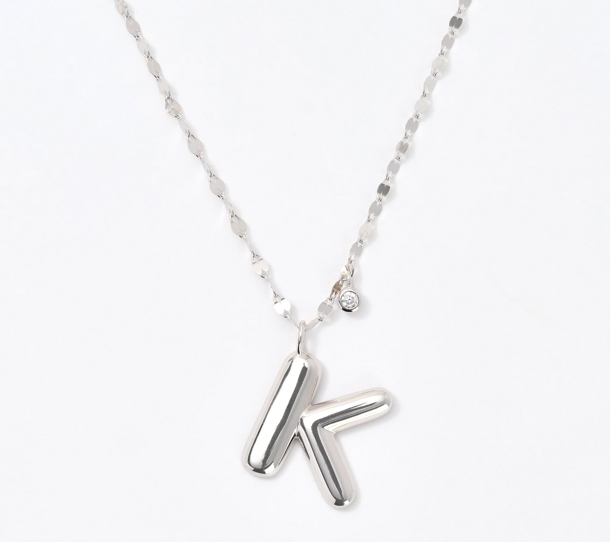 Diamonique Rhodium-Plated Sterling Silver Boxed Layered Chain w/"K" Initial Necklace
