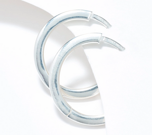 UltraFine 950 Silver Tone Safety Lock 1" Hoop Earrings