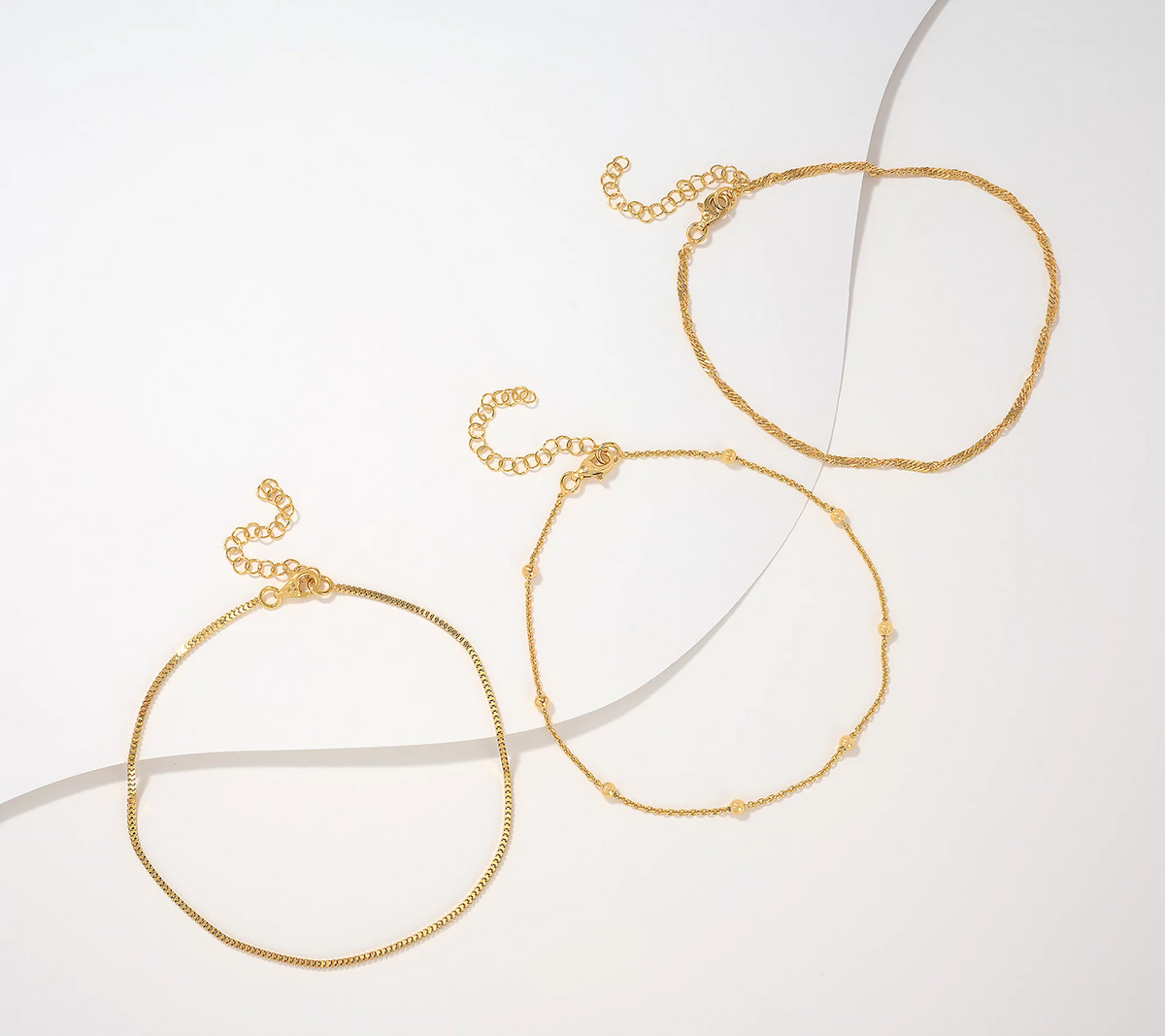 UltraFine 950 Silver Yellow Set of 3 9" + 2" Anklets
