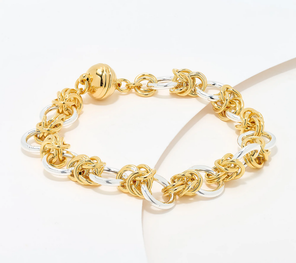 UltraFine 950 Silver Two Tone Circle Link Bracelet with Magnetic Clasp Large