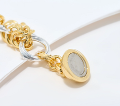 UltraFine 950 Silver Two Tone Circle Link Bracelet with Magnetic Clasp Large