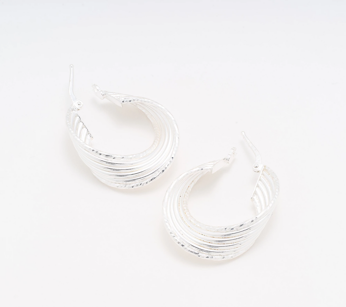 UltraFine 950 Silver 6-Row 1-1/4" Interlocking Hoop Earrings