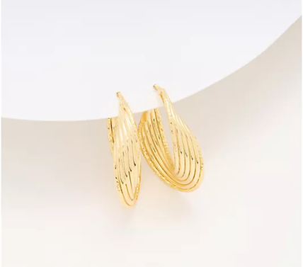 UltraFine 950 Silver 6-Row 1-1/4" Interlocking Gold Tone Hoop Earrings