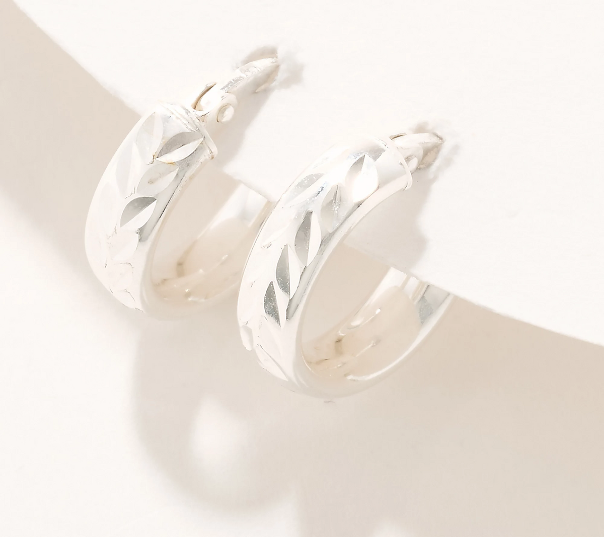 UltraFine 950 Silver Diamond Cut 1/2" Hoop Earrings