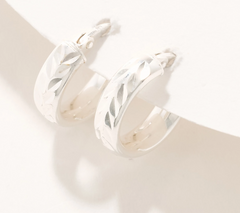 UltraFine 950 Silver Diamond Cut 1/2" Hoop Earrings