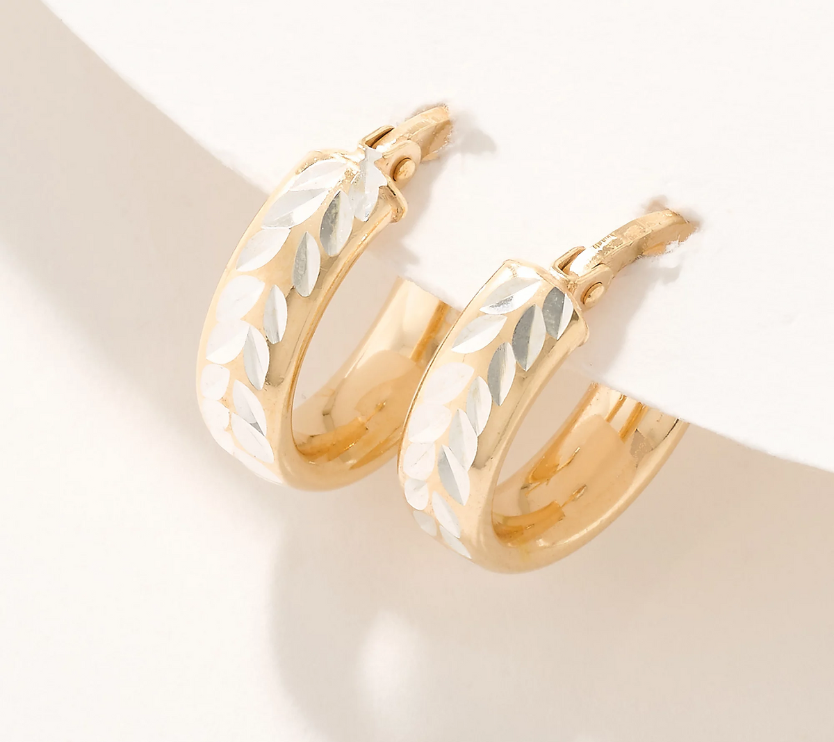 UltraFine 950 Silver Two Tone Diamond Cut 1/2" Hoop Earrings