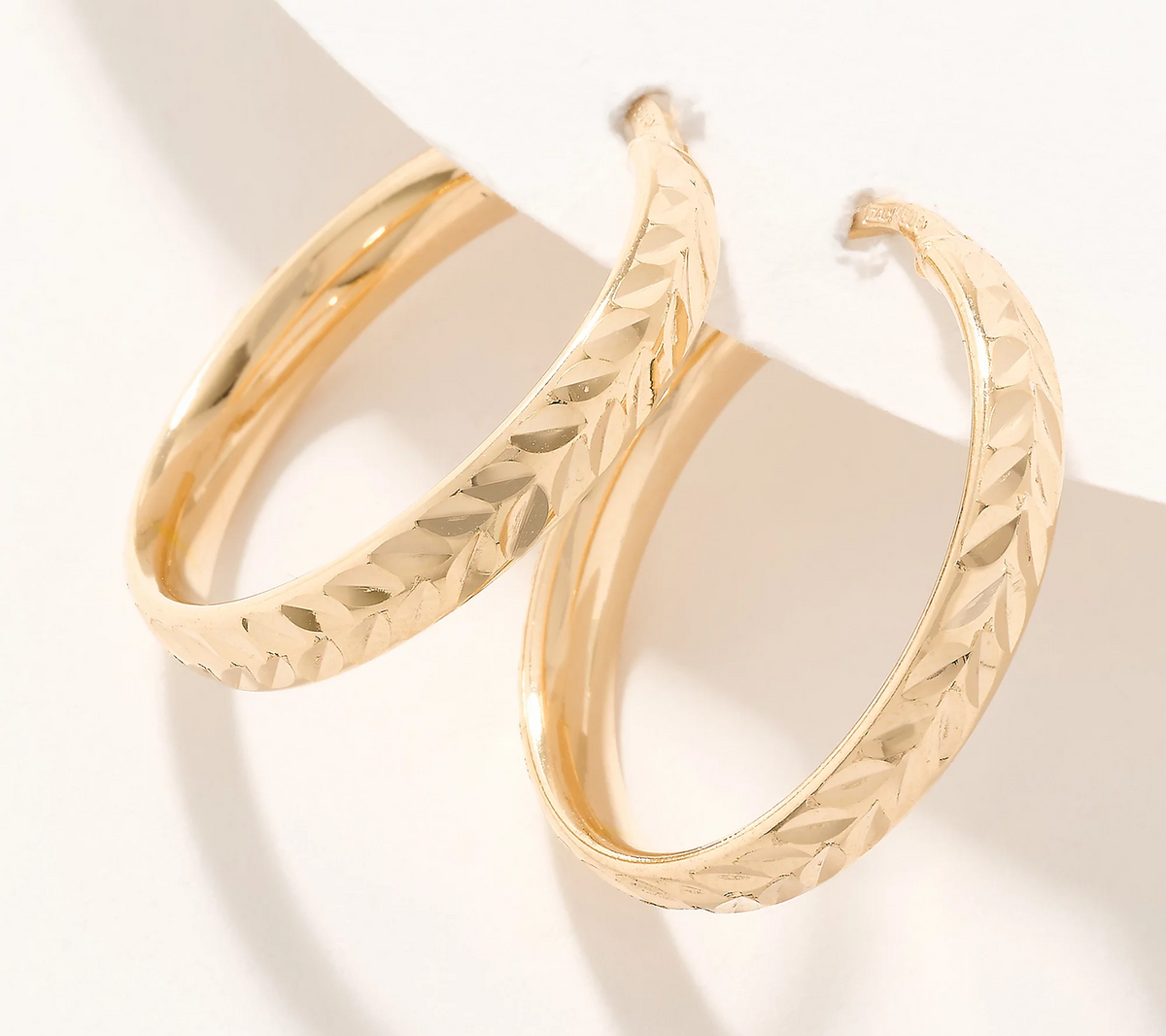 UltraFine 950 Silver Gold Tone Diamond Cut 1" Hoop Earrings