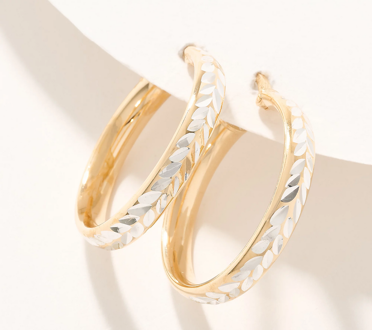 UltraFine 950 Silver Two Tone Diamond Cut 1" Hoop Earrings