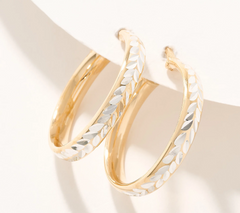 UltraFine 950 Silver Two Tone Diamond Cut 1" Hoop Earrings