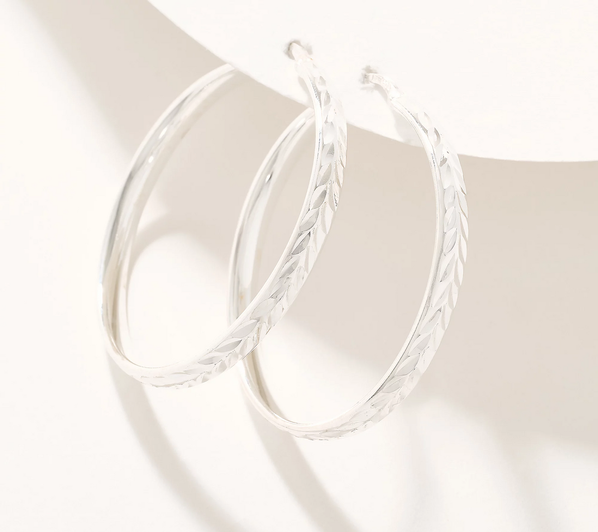 UltraFine 950 Silver Diamond Cut 1-1/2" Hoop Earrings