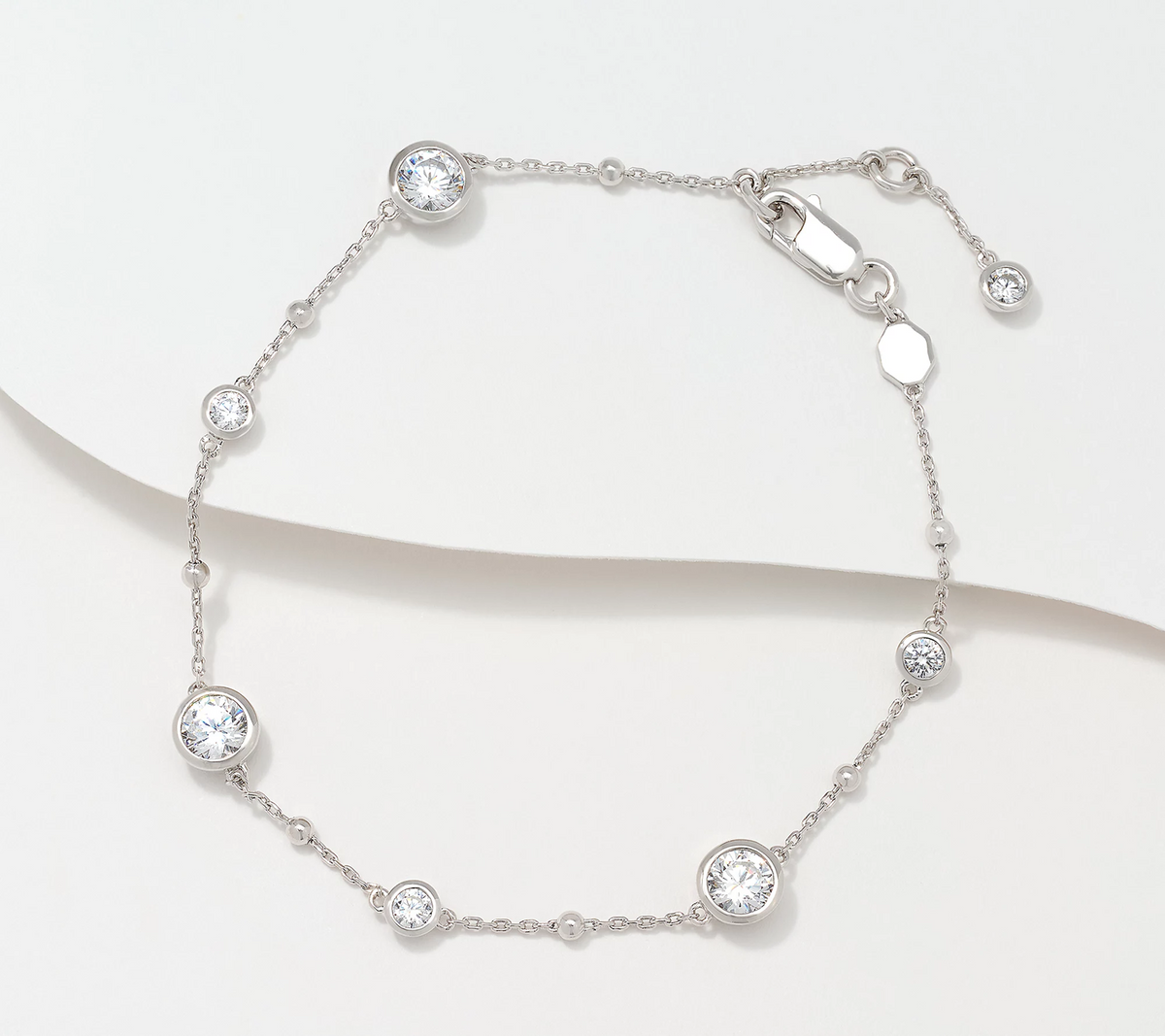 Diamonique Sterling Silver Chain Station Bracelet Avg