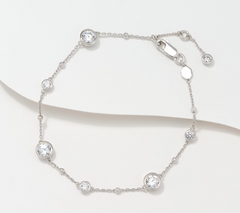 Diamonique Sterling Silver Chain Station Bracelet Avg