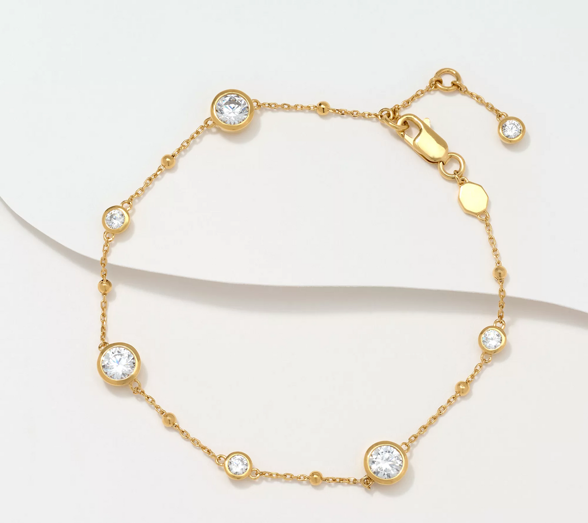 Diamonique Gold Clad Sterling Silver Chain Station Bracelet Small