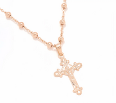 David Markstein Rose Clad Sterling Silver Cross Pendant w/ Beaded Station Chain