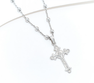 David Markstein Sterling Silver Cross Pendant w/ Beaded Station Chain